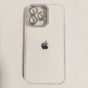 iPhone 15 Pro Max Case White Glitter Rhinestone Bling Cover Camera Protector